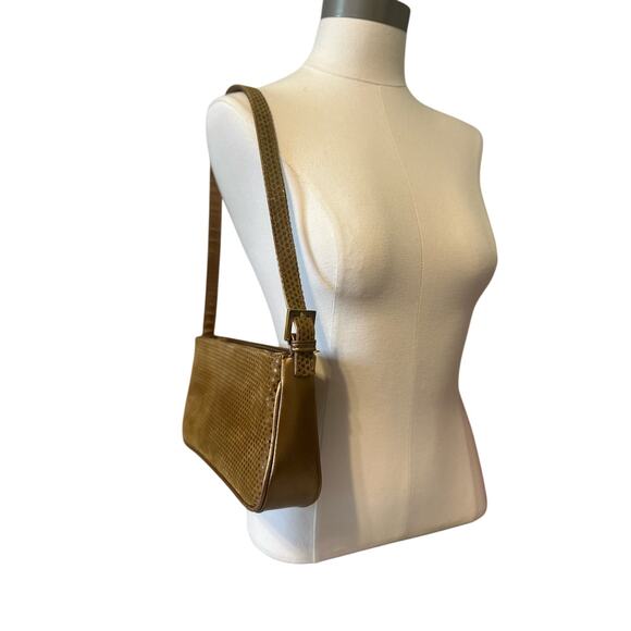 VTG Genuine Leather Shoulder Bag Baguette Textured Boho Y2K - Picture 2 of 13